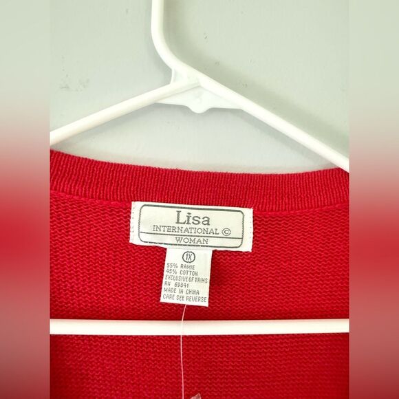 VTG Lisa International Festive Red Christmas Sweater Vest Snowman Reindeer 1X - Picture 5 of 7